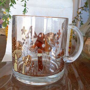 Gold Mushroom Clear Glass coffee/tea Mug (cottagecore)